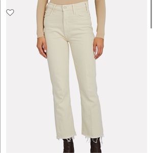 MOTHER The Hustler Ankle Fray Jeans in off white color